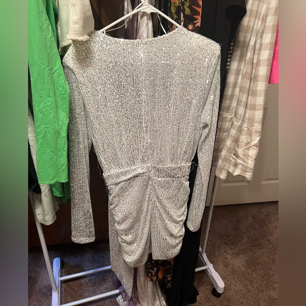 Fashion Nova Center Stage Sequin Mini Dress - White/Silver - Large - Never Worn - Picture 9 of 10